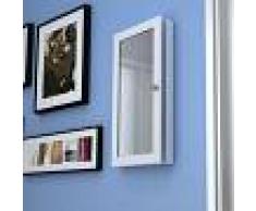 vidaXL Espejo joyero de pared de madera, blanco con una puerta