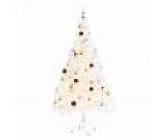 vidaXL Árbol Navidad artificial decorado bolas luces LED 150 cm blanco