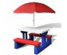 vidaXL Mesa de picnic para niños con sombrilla