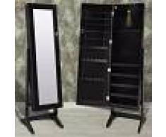 vidaXL Espejo joyero negro de pie con luz LED