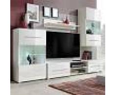 vidaXL Armario de Pared de 4 Piezas con Vitrina y Unidad TV con LED (Blanco)