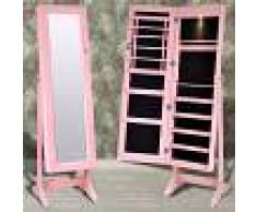 vidaXL Espejo joyero rosa de pie con luz LED
