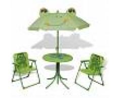 vidaXL Juego de mesa y sillas de jardín infantil con sombrilla verde