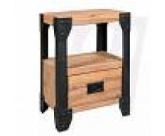 vidaXL Mesita de noche de madera maciza acacia y acero 40x30x54 cm
