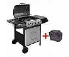 VidaXL Barbacoa grill de gas 4+1 quemadores negra y plateada