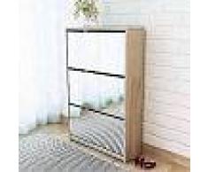 VidaXL Mueble zapatero de roble con 3 compartimentos con espejo