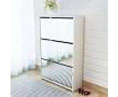 VidaXL Mueble zapatero blanco 3 compartimentos con espejo 63x17x102,5 cm