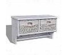 VidaXL Estante De Madera Blanco Con Perchas 2 Cestas De Tejido 4 Ganchos