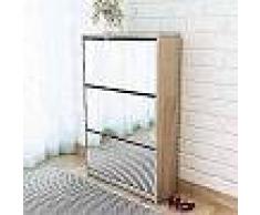 VidaXL Mueble zapatero de roble con 3 compartimentos con espejo