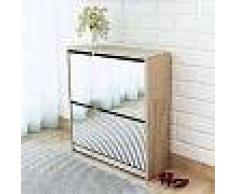 VidaXL Mueble zapatero de roble 2 compartimentos con espejo 63x17x67cm