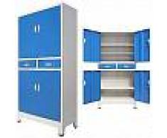 VidaXL Armario taquilla con 4 puertas metal 90x40x180 cm gris y azul