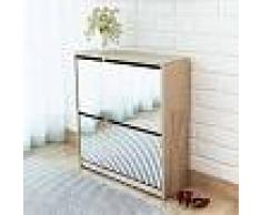 VidaXL Mueble zapatero de roble 2 compartimentos con espejo 63x17x67cm