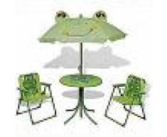 VidaXL Juego de mesa y sillas de jardín infantil con sombrilla verde