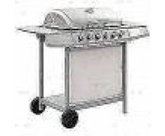 VidaXL Barbacoa portátil de gas con 6 zonas plateada acero inoxidable