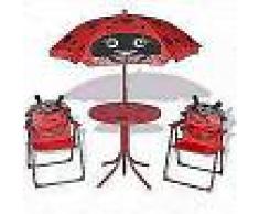 VidaXL Juego de mesa y sillas de jardín infantil con sombrilla rojo