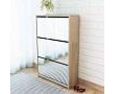VidaXL Mueble zapatero de roble con 3 compartimentos con espejo