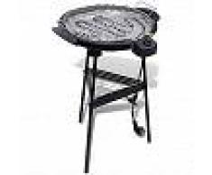VidaXL Barbacoa eléctrica con parilla y soporte, redonda