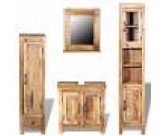 vidaXL Mueble de lavabo y espejo y 2 armarios laterales madera mango
