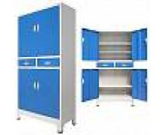 VidaXL Armario taquilla con 4 puertas metal 90x40x180 cm gris y azul