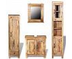 VidaXL Mueble de lavabo y espejo y 2 armarios laterales madera mango