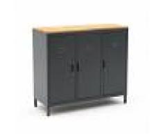LA REDOUTE INTERIEURS Armario/vestuario 3 puertas de metal y roble HIBA GRIS