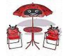 VidaXL Juego de mesa y sillas de jardín infantil con sombrilla rojo