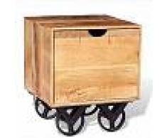 VidaXL Mesa auxiliar con cajón y ruedas madera de mango 40x40x45 cm