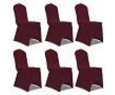 vidaXL Set de 6 Fundas ajustadas para sillas, color rojo burdeos