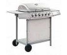 VidaXL Barbacoa portátil de gas con 6 zonas plateada acero inoxidable