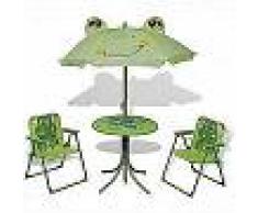 VidaXL Juego de mesa y sillas de jardín infantil con sombrilla verde