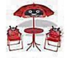 VidaXL Set mesa y sillas de jardín infantil 3 pzas con sombrilla rojo