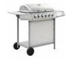 vidaXL Barbacoa portátil de gas con 6 zonas plateada acero inoxidable