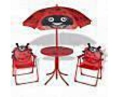 VidaXL Set mesa y sillas de jardín infantil 3 pzas con sombrilla rojo