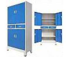 VidaXL Armario taquilla con 4 puertas metal 90x40x180 cm gris y azul