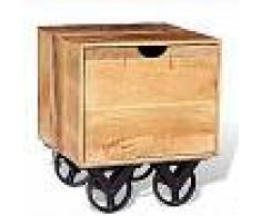 VidaXL Mesa auxiliar con cajón y ruedas madera de mango 40x40x45 cm