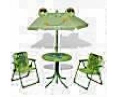VidaXL Set mesa y sillas de jardín infantil 3 pzas con sombrilla verde