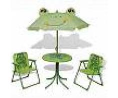 VidaXL Juego de mesa y sillas de jardín infantil con sombrilla verde