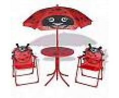 VidaXL Juego de mesa y sillas de jardín infantil con sombrilla rojo