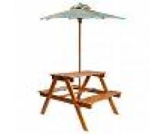 vidaXL Mesa de pícnic infantil y sombrilla acacia maciza 79x90x60 cm