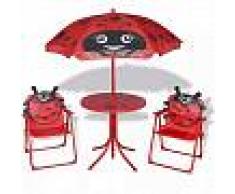 VidaXL Juego de mesa y sillas de jardín infantil con sombrilla rojo