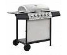 VidaXL Barbacoa portátil de gas con 6 zonas plateada acero inoxidable