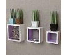 VidaXL 3 estanterías cúbicas material MDF blanco/morado suspendidas libro/DVD