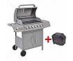 VidaXL Barbacoa grill de gas 6+1 quemadores plateada