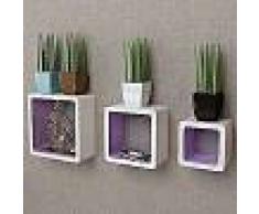 VidaXL 3 estanterías cúbicas material MDF blanco/morado suspendidas libro/DVD