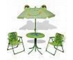 VidaXL Set mesa y sillas de jardín infantil 3 pzas con sombrilla verde