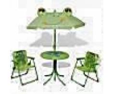 VidaXL Set mesa y sillas de jardín infantil 3 pzas con sombrilla verde