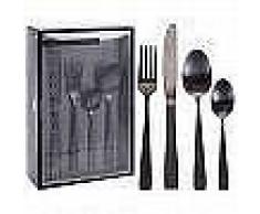 Excellent Houseware Set de cubertería 16 piezas acero inoxidable negro