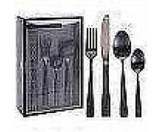 Excellent Houseware Set de cubertería 16 piezas acero inoxidable negro