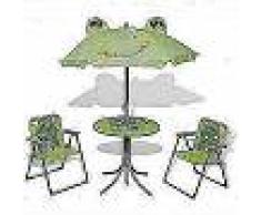 VidaXL Juego de mesa y sillas de jardín infantil con sombrilla verde