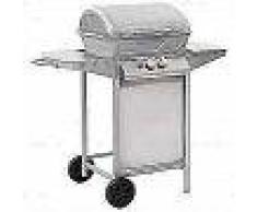 VidaXL Barbacoa portátil de gas con 2 zonas plateada acero inoxidable